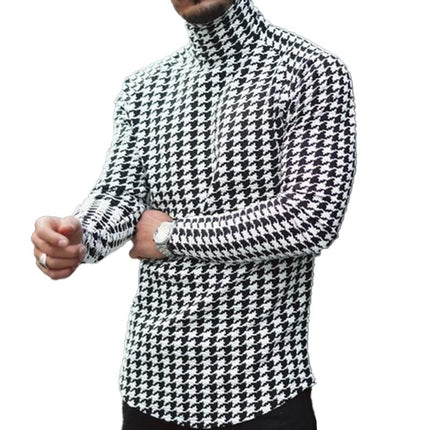 Men's Long Sleeve T-Shirt | Houndstooth Print | Casual Wear | Crew Neck | Soft Cotton Blend | Black & White | Comfortable Fit | Stylish Houndstooth Pattern | Trendy Outfit | For Office and Outings