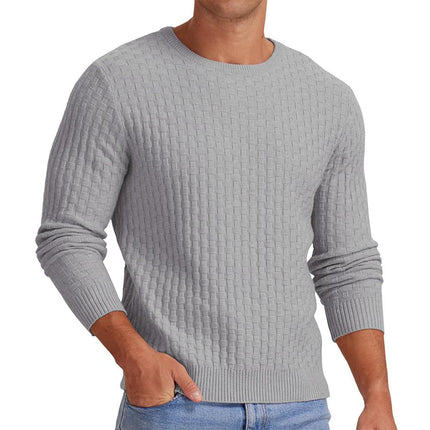 Men's Sweater | Waffle Knit | Solid Color | Crew Neck Pullover | Long Sleeve | Versatile Casual | Classic Fit | Breathable Soft Fabric | Available in Black Navy Grey Olive | Ideal for Layering | Comfortable Style