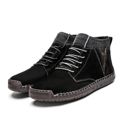 Premium Suede Leather High-Top Men's Boots | Lace-Up Closure | Elastic Cuff | Cushioned Insole | Durable Rubber Outsole | Warm Fall & Winter Footwear | Casual & Fashionable Style