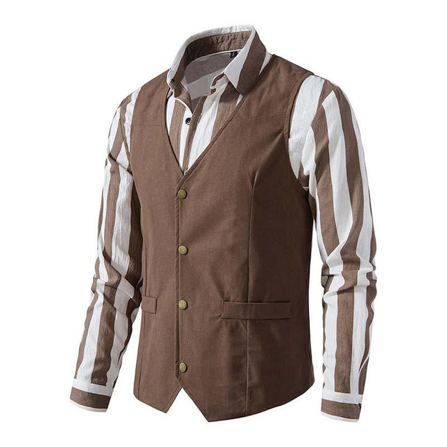 Men's Vintage Vest | Slim Fit | V-Neck | Single Breasted | Plain Polyester Blend | Spring Autumn | Casual Fashion Waistcoat