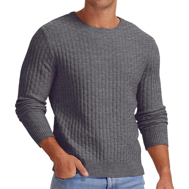Men's Sweater | Waffle Knit | Solid Color | Crew Neck Pullover | Long Sleeve | Versatile Casual | Classic Fit | Breathable Soft Fabric | Available in Black Navy Grey Olive | Ideal for Layering | Comfortable Style