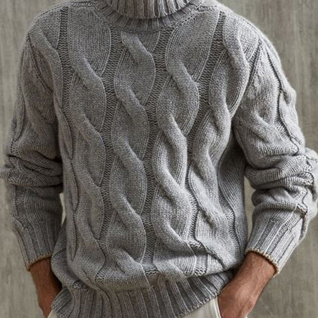 Gray Turtleneck Cable Knit Sweater | Versatile Long Sleeve Pullover | Soft Cozy Knit | Classic Gray | Regular Fit | Ribbed Cuffs & Hem | Stylish Warmth | Winter Fashion | Artisanal Craftsmanship