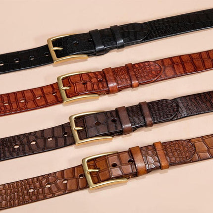 Men's Genuine Cowhide Leather Belt | Pure Copper Bronze Buckle | Durable & Stylish | Versatile Accessory | Classic Design for Casual & Formal Outfits