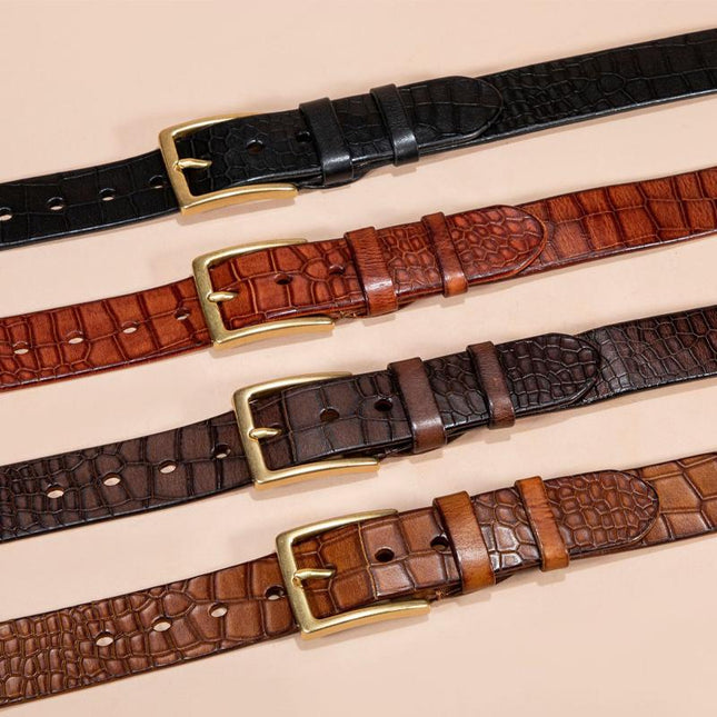 Men's Genuine Cowhide Leather Belt | Pure Copper Bronze Buckle | Durable & Stylish | Versatile Accessory | Classic Design for Casual & Formal Outfits