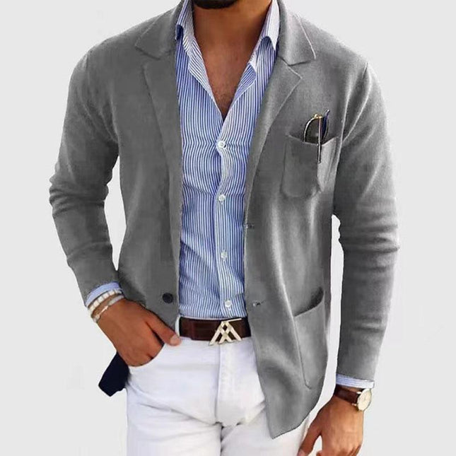 Men's Slim Fit Knitted Blazer | Casual Notch Lapel | Single-Breasted | Stylish Outerwear | Modern Tailored Design | High-Quality Fabric | Versatile Semi-Formal Jacket | Flap Pockets | Button Closure | Lined Interior