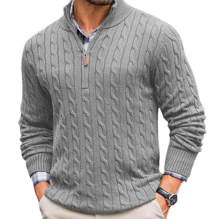 Men's Cable Knit Sweater | Half High Collar | Long Sleeve | Solid Warm Pullover | Soft Knit Fabric | Classic Style | Casual Outerwear | Versatile Layering | Sizes Available