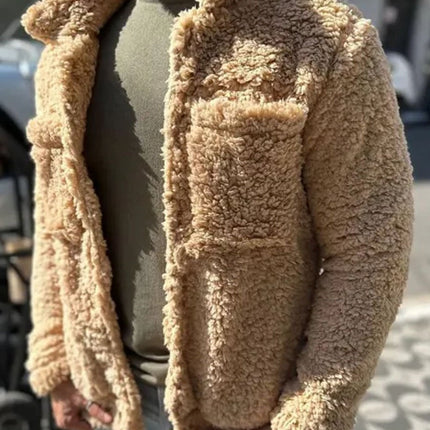 Sherpa Thermal Coat | Double Pocket Lapel Design | Single-Breasted Warm Jacket | Versatile Outerwear for Winter | Insulated Plush Fabric | Stylish Cold Weather Comfort