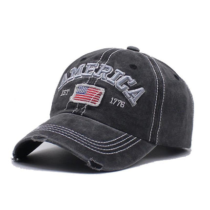 Men's American Flag Embroidered Baseball Cap | Adjustable Cotton Polyester | Vintage Washed Curved Brim | Sun Protection | Patriotic Peaked Hat