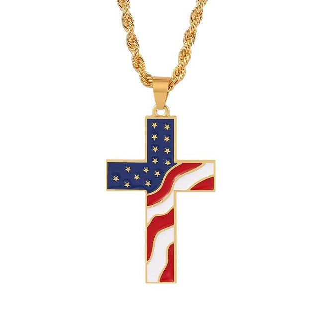 Vintage American Flag Necklace | Patriotic Jewelry | Cross Pendant | Casual Style | Unisex Fashion Accessory