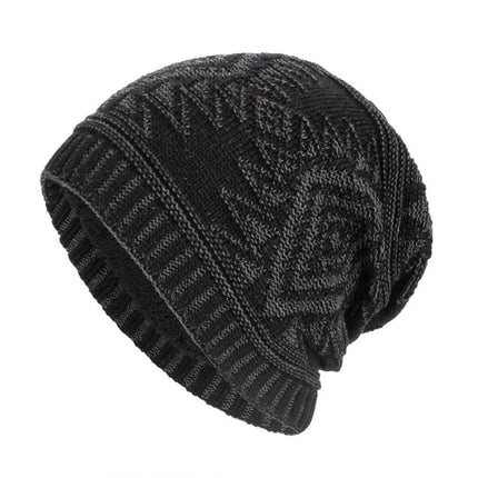 Men's Winter Fleece Lined Knitted Hat | Acrylic Geometric Pattern | Casual Plush Warmth | Autumn and Winter Accessories | Cozy Headwear