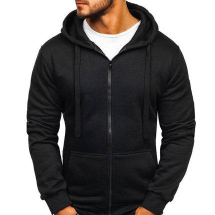 Men's Zip Hooded Sweatshirt | Solid Color | Drawstring | Relaxed Fit | Breathable Fabric | Full Zip Front | Front Pockets | Casual Activewear