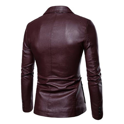 Men's Vintage Style Blazer | Two Button PU Leather Jacket | Slim Fit | Single Breasted | Classic Lapel | Stylish Outerwear | Fashion Forward | High Quality Craftsmanship | Versatile & Durable