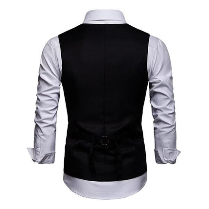 Men's V-Neck Dress Vest | Soft Woven Fabric | Sleeveless | Five-Button Closure | Chest & Waist Welt Pockets | Adjustable Buckle Back | Fully Lined | Machine Washable