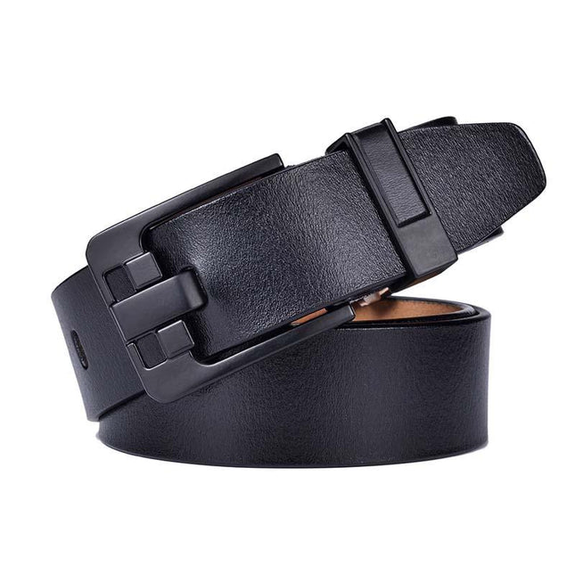 Men's Leather Belt | Pin Buckle | Two-Layer Cowhide | Paint Finish Surface | Square Alloy Buckle | Casual Style Accessories