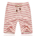 Men's Cotton Linen Shorts | Stripe Elastic Waist | Straight Cut | Breathable Fabric | Summer Casual | Lightweight Comfort | Practical Pockets | Adjustable Fit | Versatile Style