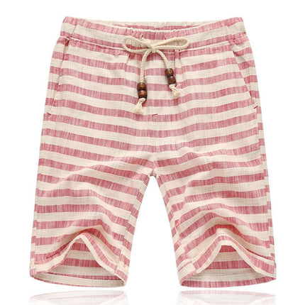 Men's Cotton Linen Shorts | Stripe Elastic Waist | Straight Cut | Breathable Fabric | Summer Casual | Lightweight Comfort | Practical Pockets | Adjustable Fit | Versatile Style