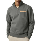 Men's Relaxed Fit Sweatshirt | Half Zip Collar | Long Sleeve | Chest Pocket | Solid Color | Cotton-Blend Fabric | Casual Fall Winter Wear