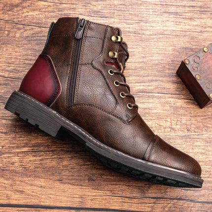 Men's Leather Patchwork Ankle Boots | Lace-Up Oxford Construction | Durable Rubber Sole | Medium Width | Breathable Leather Lining | Stylish Casual Footwear