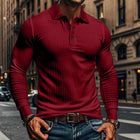 Men's Long Sleeve Polo Shirt | Casual Elastic Fit | Stretchy Fabric | Full-Length Sleeves | Classic Polo Collar | Button Placket | Available in Navy, Black, Gray, White, Burgundy | Comfortable & Versatile