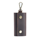 Cowhide Key Case for Men | Retro Casual Style | Waist Hanging Design | Button Closure | Short Length | Hook Element | Plain Pattern