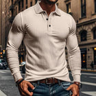Men's Long Sleeve Polo Shirt | Casual Elastic Fit | Stretchy Fabric | Full-Length Sleeves | Classic Polo Collar | Button Placket | Available in Navy, Black, Gray, White, Burgundy | Comfortable & Versatile