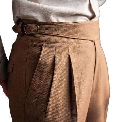 Men's High Waist Slim Straight Trousers | British Neapolitan Design | Tailored Classic Elegance | Premium Fabric | Versatile Formal Wear | Easy Care | Available in Sizes | Functional Pockets | Vintage Inspired Style