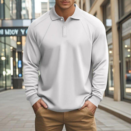 Men's Long Sleeve Polo Shirt | Solid Color | Lapel Collar | Raglan Sleeves | Casual & Classic Style | Comfortable Cotton Blend | Relaxed Fit | Versatile for Everyday Wear