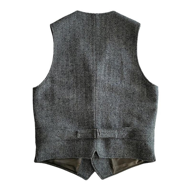 Men's Herringbone Vest | Retro V-Neck | Single-Breasted | Multi-Pocket Design | Vintage Style | Classic Outerwear | Durable Stitching | Easy Layering | Timeless Elegance for Casual & Semi-Formal Occasions