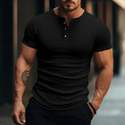 Men's Stretch Knit Henley T-Shirt | Short Sleeve Casual Top | Classic Button Placket | Comfortable Regular Fit | Breathable Fabric | Versatile Style for Everyday Wear