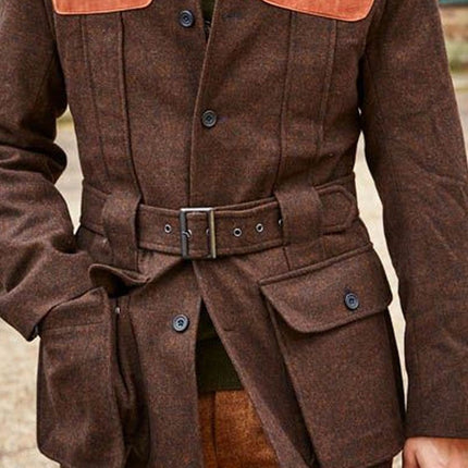 Suede Wool Panel Jacket | Patchwork Double Pocket | Lace-Up Design | Casual Outerwear | Vintage Modern Style | High-Quality Warmth | Bold Fashion Statement