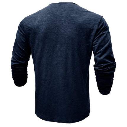 Men's Henley Collar T-Shirt | Long Sleeve | Multi-Button Detail | Soft Cotton Blend | Relaxed Fit | Solid Color | Versatile Casual Layering Essential | Ideal for Fall & Spring | Comfortable Everyday Wear