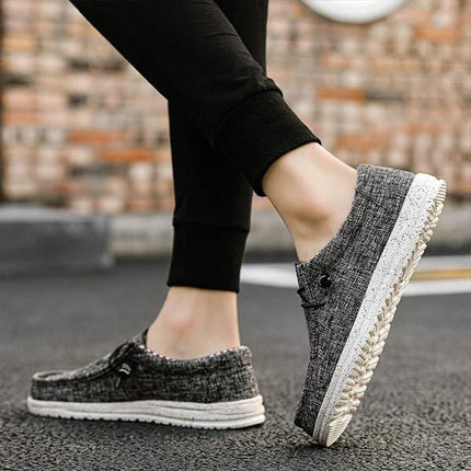 Men's Slip-On Loafers | Premium Washed Canvas | Lightweight EVA Outsole | Elastic Laces | Rounded Toe Design | Odor-Reducing Insole | Breathable Fabric | Comfortable & Travel Friendly | Casual Everyday Shoes