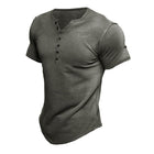 Men's Short Sleeve Button Henley T-Shirt | Solid Color | Classic Design | Breathable Soft Fabric | Casual Versatile Top | Relaxed Fit | Ideal for Work or Layering | Comfortable Everyday Wear