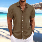 Men's Cotton Linen Blend Shirt | Stripe Print | Loose Short Sleeve | Lapel Collar | Breathable Fabric | Casual Dress Shirt