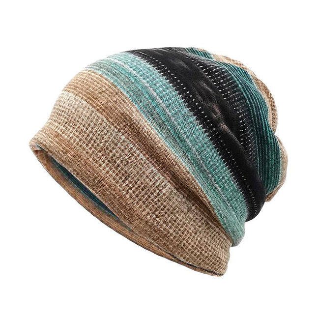 Men's Striped Pullover Winter Hat | Dome Design | Brimless | Imitation Cashmere | M Size 56-58cm | Fashionable Trendy Style