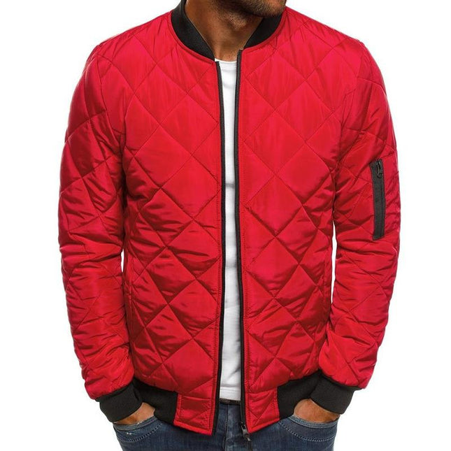 Men's Thermal Jacket | Padded Stand Collar | Solid Color | Warm Insulated Outerwear | Durable Polyester | Stylish Winter Coat | Casual & Formal Wardrobe Essential | With Side Pockets | Elasticized Cuffs