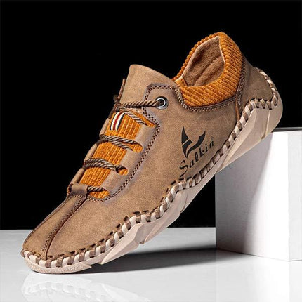 Men's Vintage Leather Casual Sneakers | Ultra Comfortable | Lace-Up | EVA Sockliner | Non-Slip Durable Outsole | Retro Style