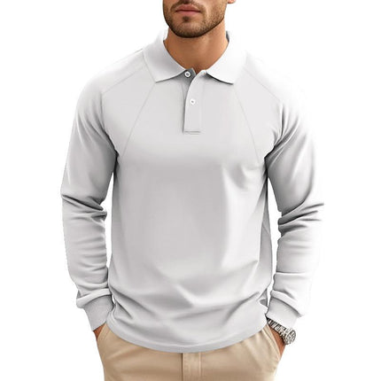 Men's Long Sleeve Polo Shirt | Solid Color | Lapel Collar | Raglan Sleeves | Casual & Classic Style | Comfortable Cotton Blend | Relaxed Fit | Versatile for Everyday Wear