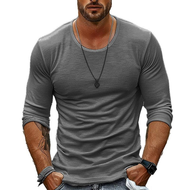 Men's Long Sleeve T-Shirt | Casual Solid Color | Round Neck | Breathable Soft Cotton Blend | Versatile & Durable | Classic Style | Perfect for Layering | Ideal for Casual & Semi-Formal Settings
