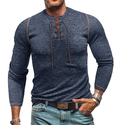 Men's Henley T-Shirt | Long Sleeve Crew Neck | Outdoor Casual Wear | Cotton Polyester Blend | Multiple Colors | Comfortable Durable Style