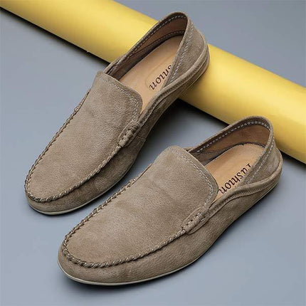 Men's Slip-On Loafers | Soft Suede Upper | Traditional Sewing | Collapsible Heel Pad | Flexible Rubber Sole | Casual Comfortable Footwear
