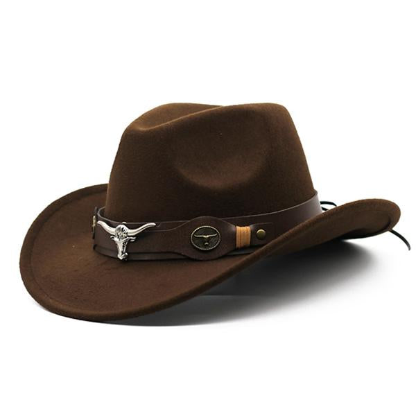 High Quality Suede Western Cowboy Hat | Crushable Outdoor Design | Vintage Faux Leather Hatband with Bull Head Pattern | Casual Style | Perfect for Travel, Hiking, Hunting, Riding | All Season Wear