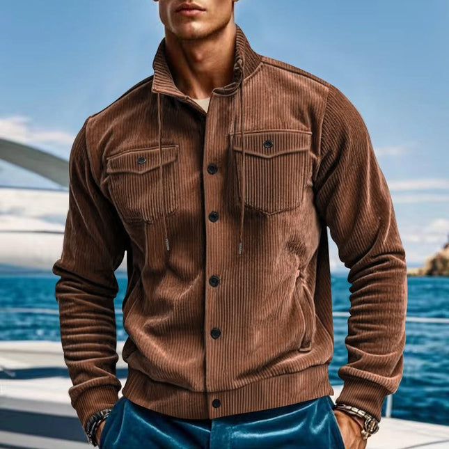 Men's Vintage Corduroy Cargo Jacket | Multi-Pocket Design | Classic Lapel | Solid Color | Regular Fit | Durable Cotton | Retro Style Outerwear