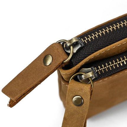 Men's Vintage Cowhide Wallet | Multi-Layer Zipper Mini Case | Retro Handmade Distressed Leather | Compact Travel Purse | Lightweight Coin & Card Holder | Stylish Design | Durable Top-Grain Cowhide