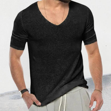 Men's V-Neck Short Sleeve Knit Sweater | Casual Solid Color | Cotton Blend | Spring Summer | Micro Elastic | Plain Pattern | Daily Beach Vacation Wear