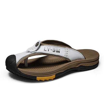 Men's Non-Slip Beach Slippers | Wear-Resistant Sandals | Anti-Collision Toe Cap | Durable Leather Upper | Rugged Rubber Outsole | Great Traction & Durability