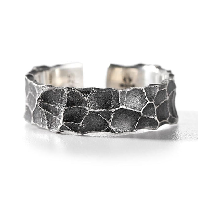 Men's Vintage Hammer Pattern Ring | Distressed S925 Sterling Silver | Electroplated | 3g Lightweight Alloy