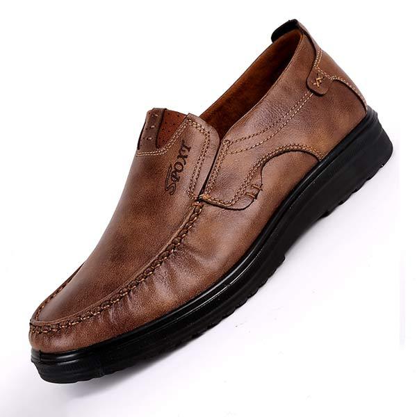 Vintage Leather Men's Business Casual Shoes | Refined Style Work Boots | Non-Slip Sole | Easy Entry Elastic | Traditional Sewing