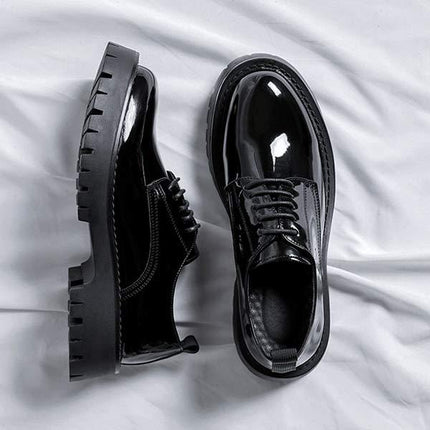 Men's Platform Lace Up Dress Shoes | Patent Leather Upper | Stylish Toe Oxfords | Blind Eyelets | Leather Linings | Durable Rubber Sole