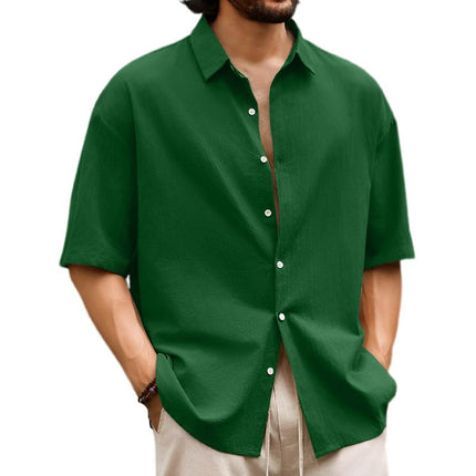 Men's Hawaiian Short Sleeve Shirt | Casual Solid Colors | Button-Down Collar | 50% Premium Cotton or Linen Blend | Summer Vacation | Lightweight Breathable | Classic or Slim Fit | Easy Care